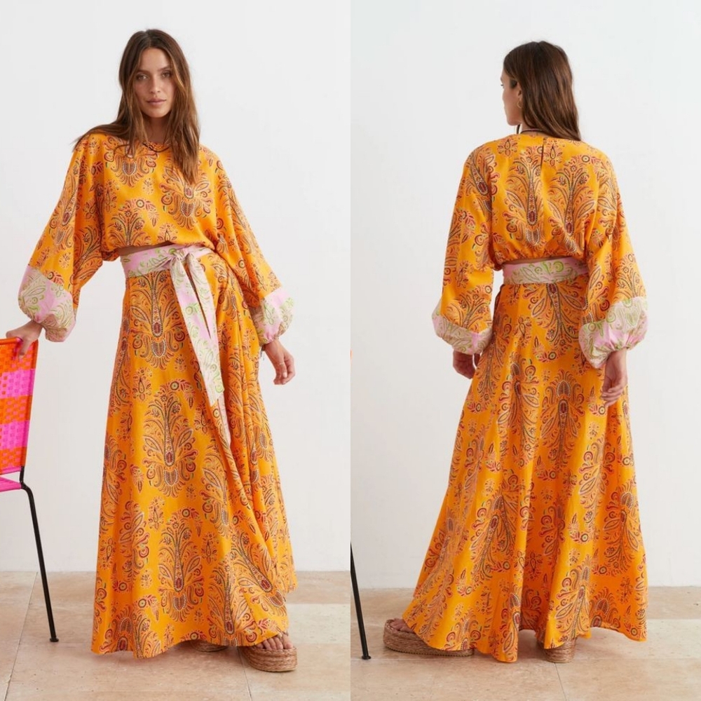 BOTEH Wallpaper Full Sleeve Crop And Maxi Wrap Skirt Set